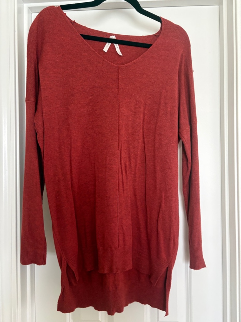Rust Red V-Neck Long Sleeve Women's Top